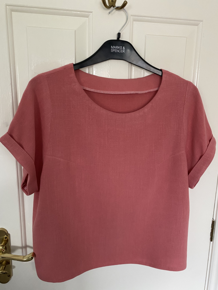 coral red linen and viscose drape cielo top