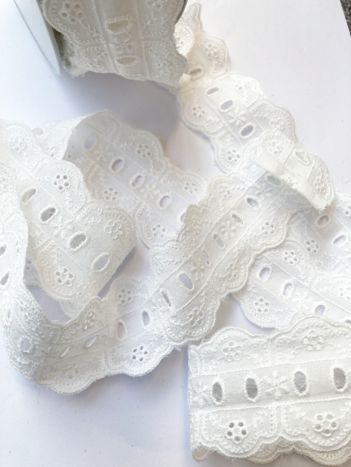 White eyelet broderie anglaise cotton trimming