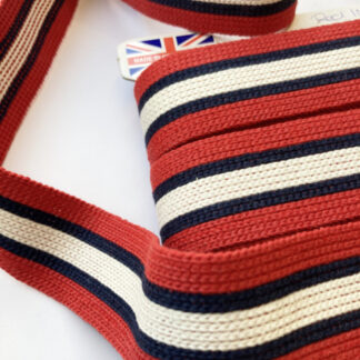 Red Navy and Ecru stripe Cotton Webbing