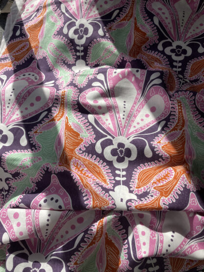 big colourful abstract print linen and cotton dress fabric