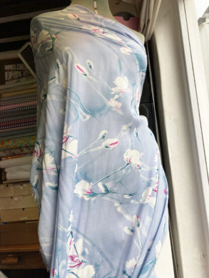 sky blue big spriggy floral print viscose lawn