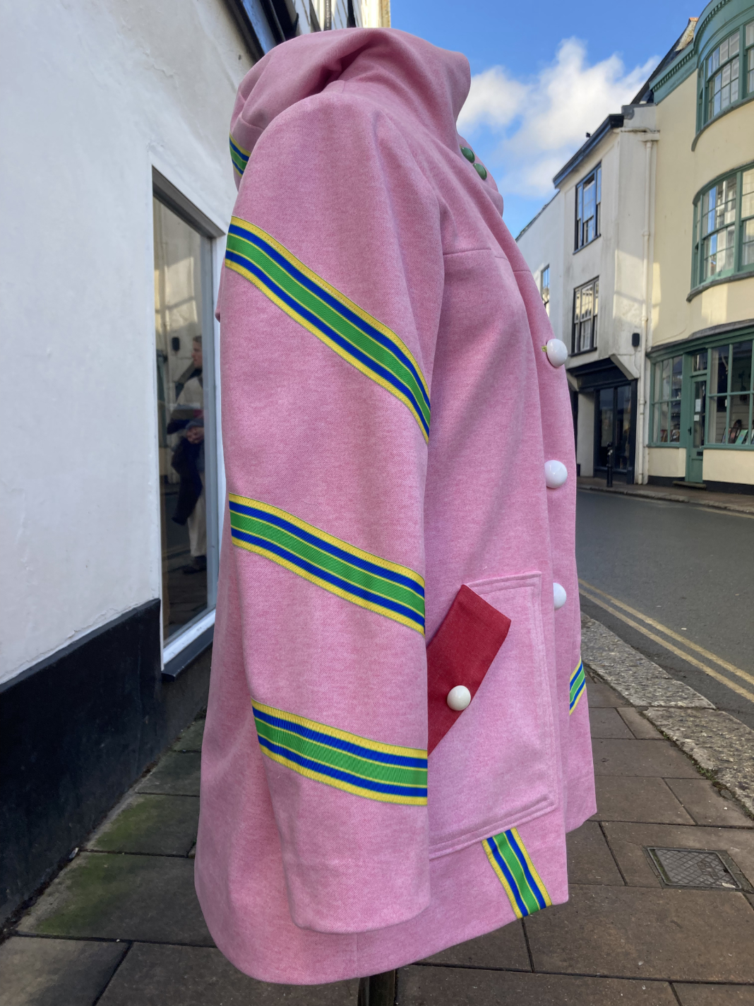 pink sorona kelly anorak with grosgrain trim