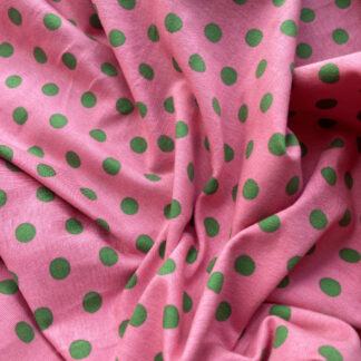 Pink and green polka dot spot print cotton and elastane jersey