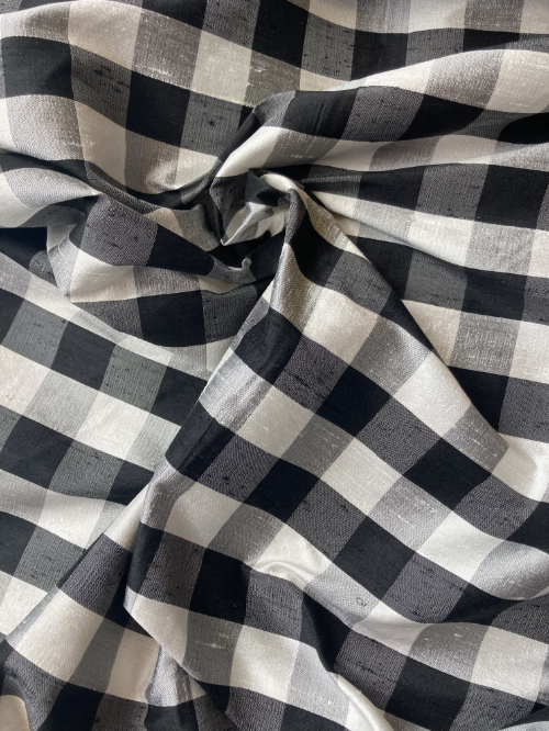 Black and White 1" / 25mm gingham check 100% Silk Dupion