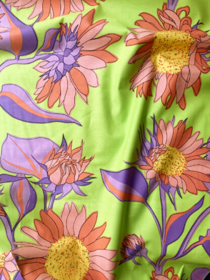 bright lime and multicolour big floral print quilting cotton