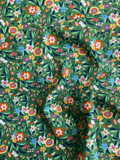 green and multicolour graphic floral print cotton lawn fine shirting