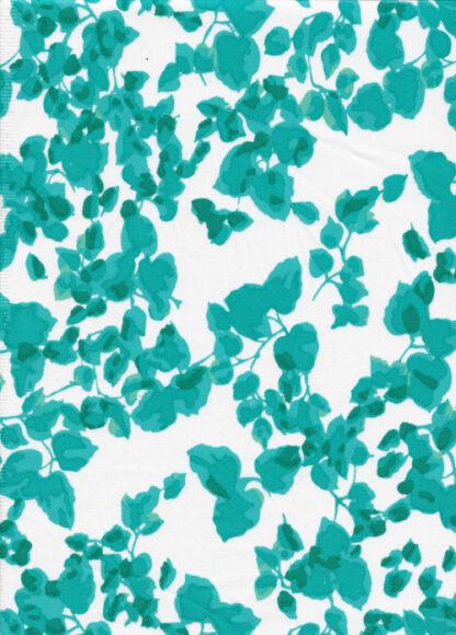 Jade Green, Peacock and White leafy floral print Stretch Cotton Sateen