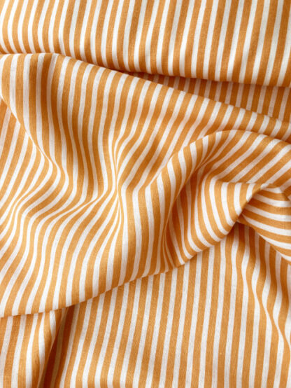 Tangerine Orange and White vertical candy stripe (8mm) lightweight/shirting 100% Linen