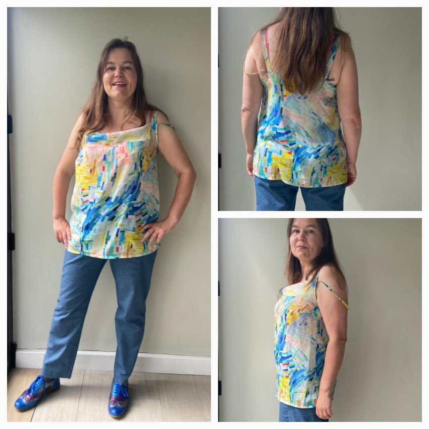 Burda Style July 2022 camisole untucked and worn loose. 