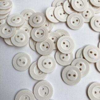 White linen textile effect plastic 2 hole white engraved button with rim 