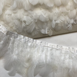 White short Feather Trim with satin binding