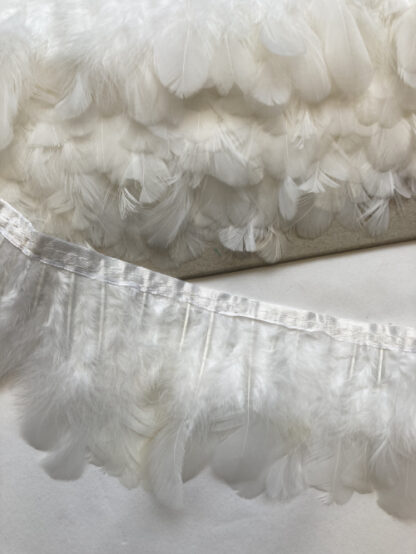 White short Feather Trim with satin binding