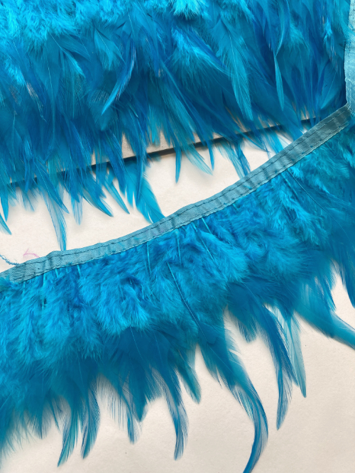 Azure Turquoise Blue Chicken feather Trim with satin binding