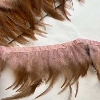 Light Pink with Tan Brown tipped Chicken feather Trim with satin binding