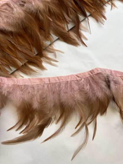 Light Pink with Tan Brown tipped Chicken feather Trim with satin binding