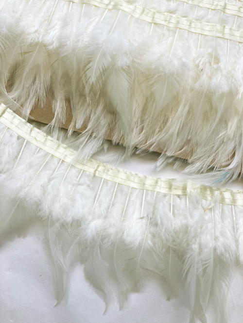 Cream Ivory Chicken feather Trim with satin binding