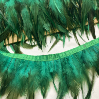 Emerald Green / Dark Green tipped Chicken feather Trim with satin binding