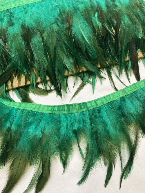 Emerald Green / Dark Green tipped Chicken feather Trim with satin binding