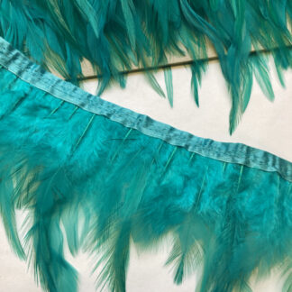 Jade Green tipped Chicken feather Trim with satin binding