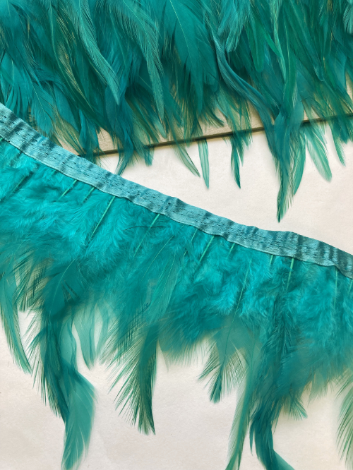 Jade Green tipped Chicken feather Trim with satin binding