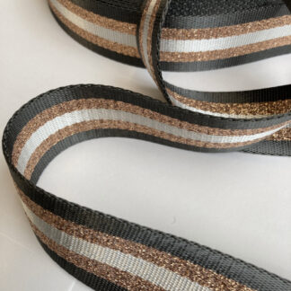 Dark Grey, Metallic Copper and Silver Grey stripe Nylon bag /belt strap Webbing