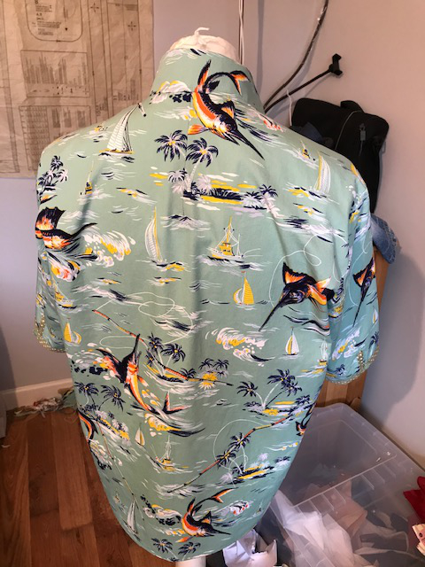 marlin print cotton and linen tropical shirt- Back View