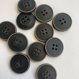 Black leather/wood effect plastic 4 hole Suit / Coat Button