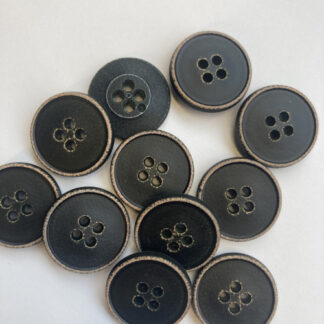 Black leather/wood effect plastic 4 hole Suit / Coat Button