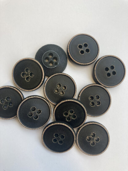 Black leather/wood effect plastic 4 hole Suit / Coat Button