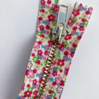 Pink floral printed fancy metal 8” zip