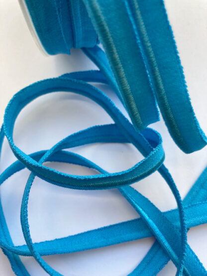 Azure Turquoise Blue elasticated satinised jersey ready-made stretch piping 75% polyamide 25% Elastane