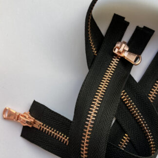 Black tape with no. 5 rose gold copper teeth 60cm double puller open end metal zip