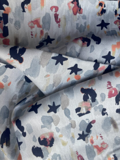 Light & Mid Grey, Navy Blue and Coral Pink dappled brush stroke print 100% Egyptian Cotton Lawn