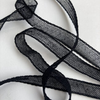 Black 95% Cotton 5% Polyamide 12mm wide insertion Mesh Lace (made in the UK)