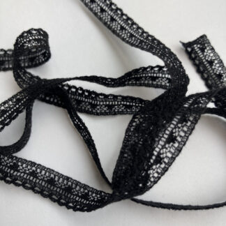 Black 95% Cotton 5% Polyamide 10mm wide floral Lace (made in the UK)