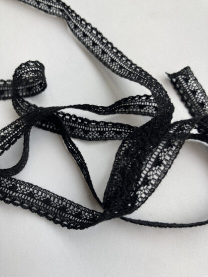 Black 95% Cotton 5% Polyamide 10mm wide floral Lace (made in the UK)