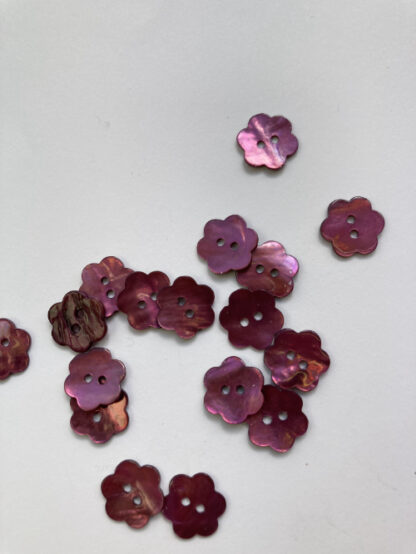 Foxglove Pink Purple dyed 2 hole flower shape shell buttons