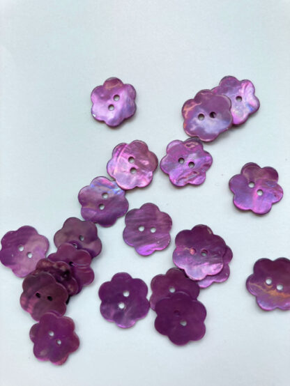 Foxglove Pink Purple dyed 2 hole flower shape shell buttons