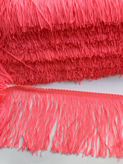 Neon Coral Pink polyester fringe trimming