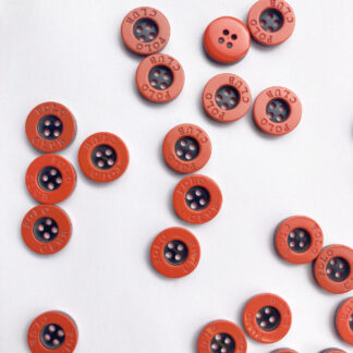 Orangey Red and Black 4 hole 'polo' shirt button with rim