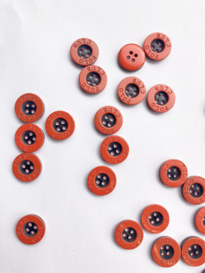 Orangey Red and Black 4 hole 'polo' shirt button with rim