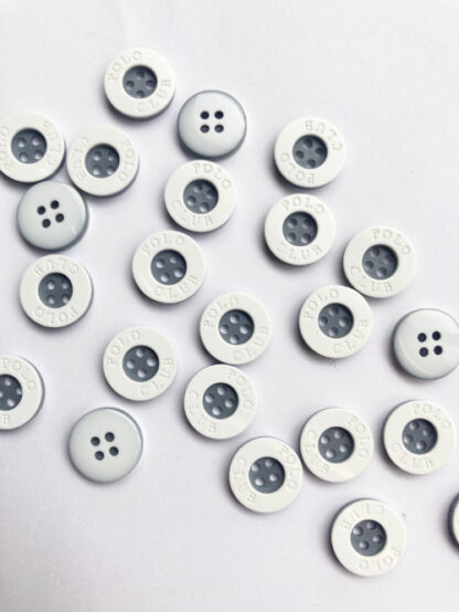 White and Grey 4 hole 'polo' shirt button with rim