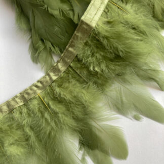 Olive Green Chicken Feather Trim