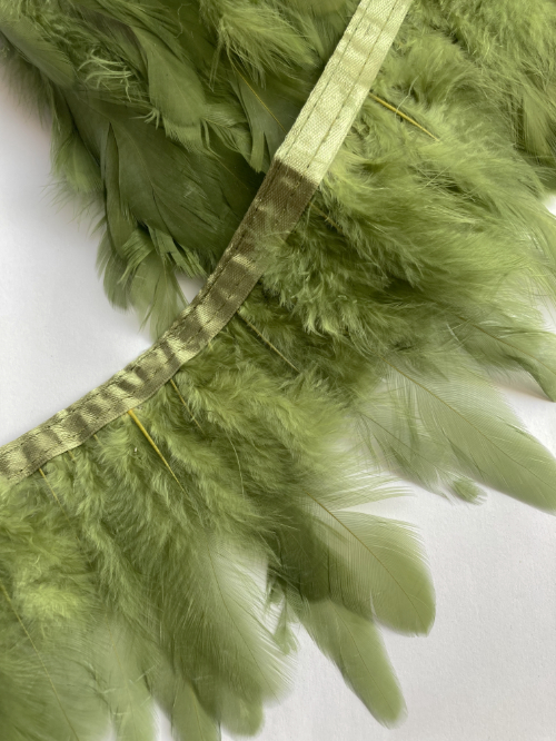 Olive Green Chicken Feather Trim