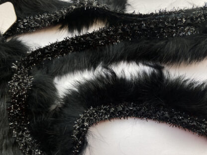 Black faux fur and lurex gimp trim