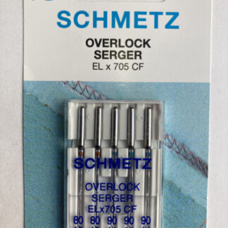 Assorted pack of Schmetz high speed overlocker needles for woven fabrics. Pack contains 2 x 12 (80) & 3 x 14 (90).