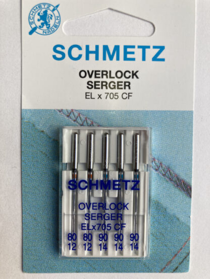 Assorted pack of Schmetz high speed overlocker needles for woven fabrics. Pack contains 2 x 12 (80) & 3 x 14 (90).