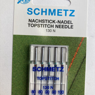 Assorted pack of Schmetz topstitich needles ideal for topstitching with multiple threads or embroidery repair. Pack contains 2 x 12 (80), 2 x 14 (90) & 1 x 16 (100).