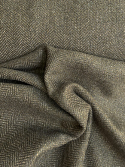 made in the UK olive khaki greeny brown herringbone wool tweed