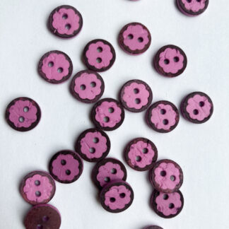 Clover Pink flower painted coconut wood 2 hole button